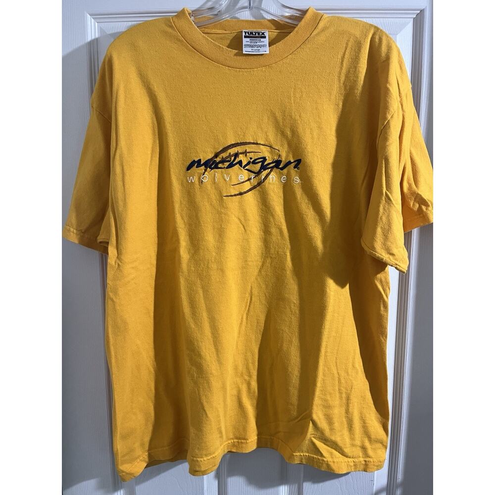 Vintage Michigan Wolverines Shirt Sz XL Tultex Football NCAA Yellow